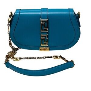 Versace Greca Goddess Shoulder Bag Turquoise Blue One